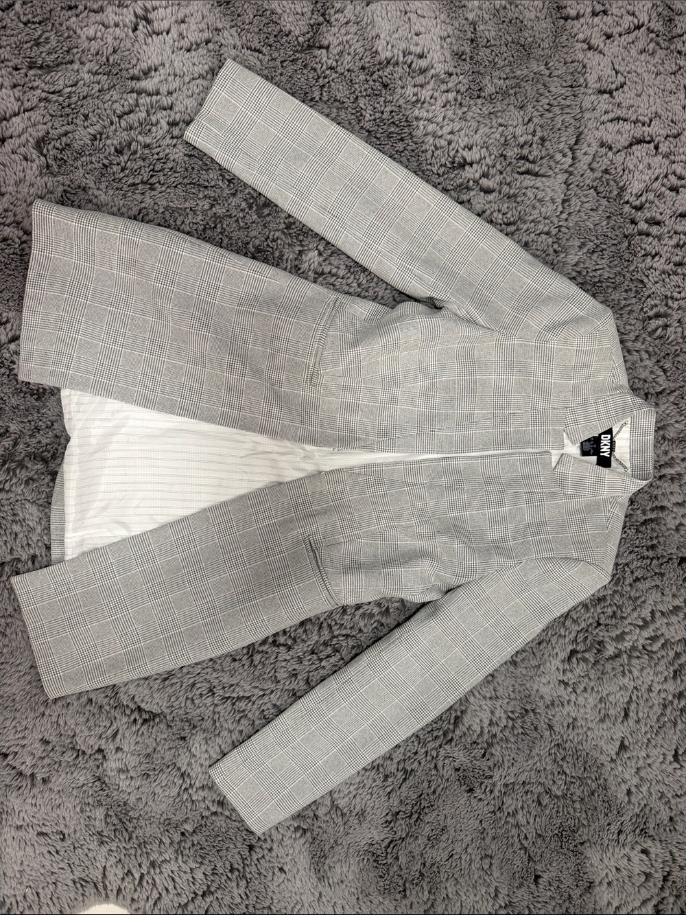 DKNY Gray Glen Plaid Longline Blazer Coat
